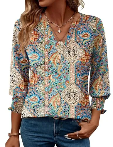 Lomon Boho Print 3/4 Sleeve Blouse