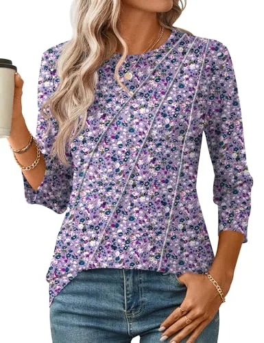 Lomon Pleated Front 3/4 Sleeve Top