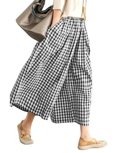 Lomon Gingham Wide Leg Capri Pants