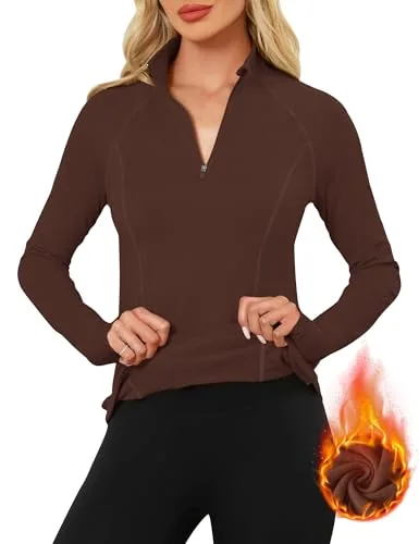 Lomon Brushed Quarter Zip Thumb Hole Top